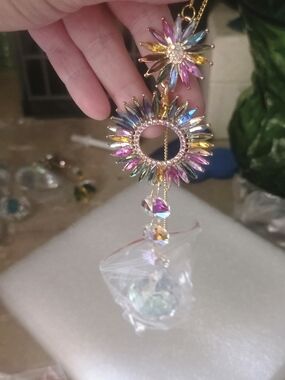 Gold Multicolor Crystal Sunburst Sun Catcher.
